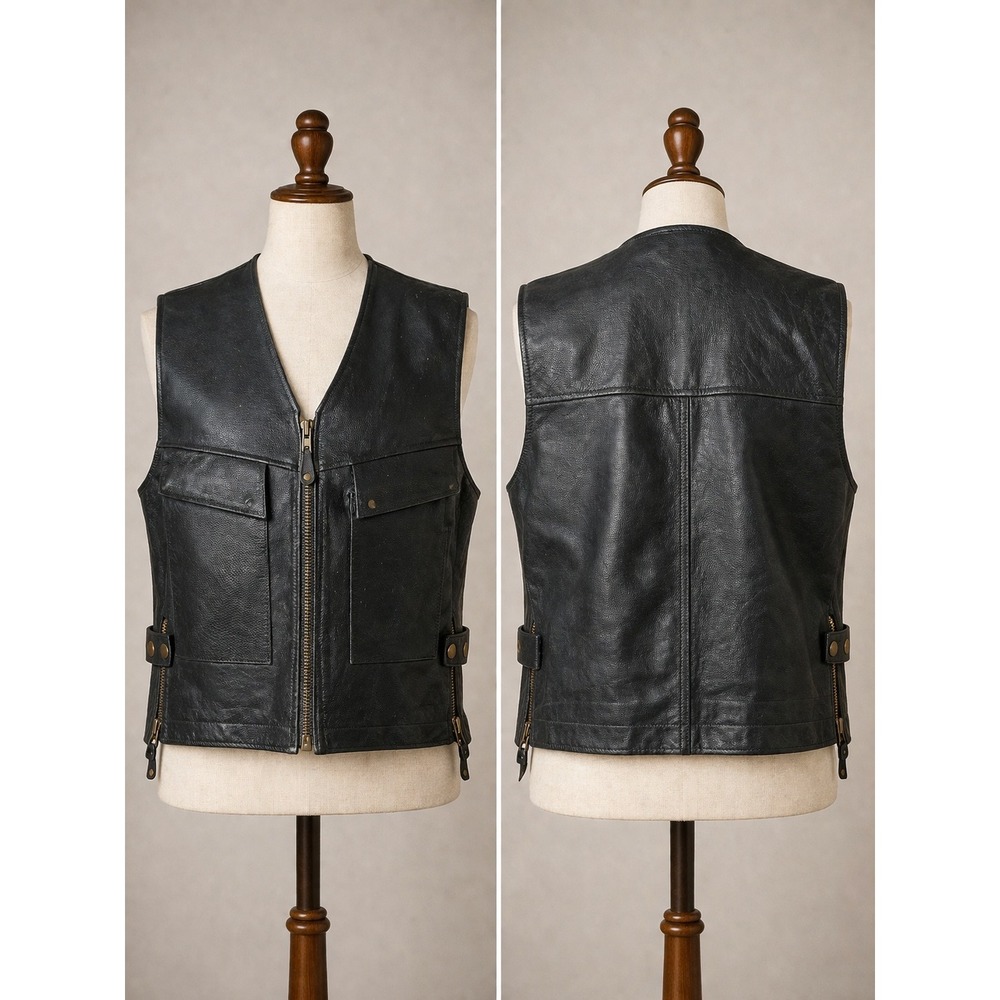 Dream‎ Apparel XL Black Leather Biker Club Vest Motorcycle Zip Heavyweight